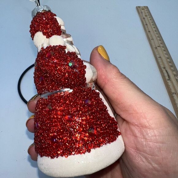 Vintage Glass Hand Painted Beaded Santa Ornament - Picture 5 of 9